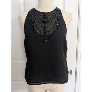 Vtg Y2K Sheer Mesh Black Beaded Tank Blouse Size 8 Witchy Fairy Whimsigoth